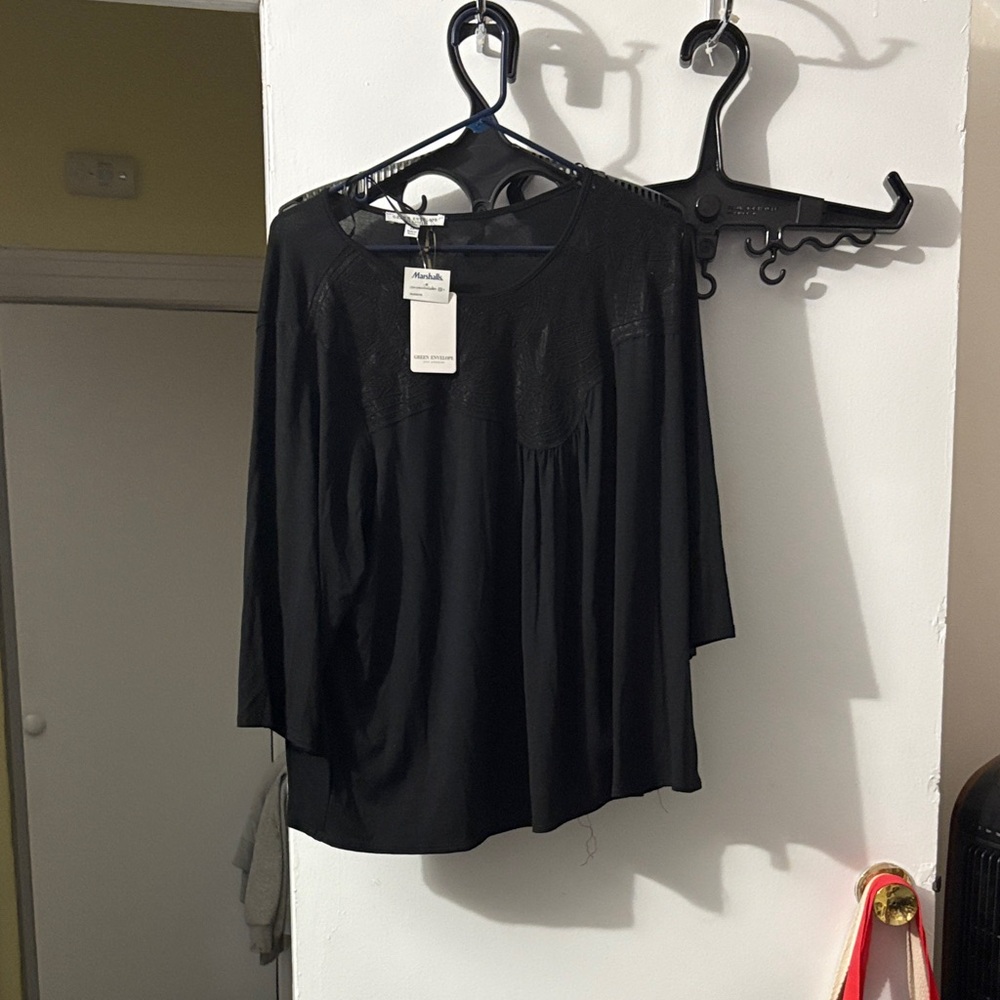 Green Envelope Black Women's Blouse
